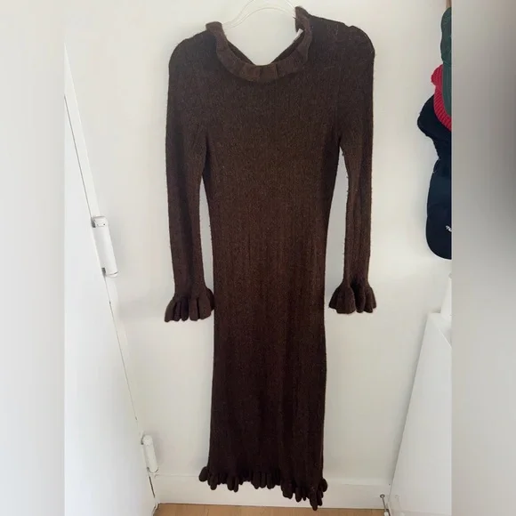 Doen Estella ruffled pointelle knit alpaca blend midi dress - Picture 3 of 9